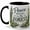 Black, variant on Peace Begins in the Forest Coffee Mug, Watercolor Woodland Stream Nature Quote Design, 11 oz Ceramic Cup