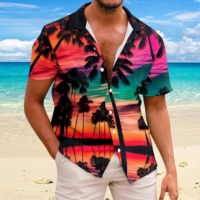 lcziwo Chemise Tropicale à Boutons pour Homme, Chemise de Jeu de Quilles Rétro à Imprimé Tropical Hawaïen Chemises d'Été à Manches Courtes Décontractées à Boutons Chemises de Plage 2024, Rouge TTTG