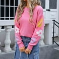 thumbnail image 6 of Ailaofu Womens Sweaters Flower Print - Crewneck Knitted Long Sleeve Sweaters Fall Winter Pullover Casual Top, 6 of 6