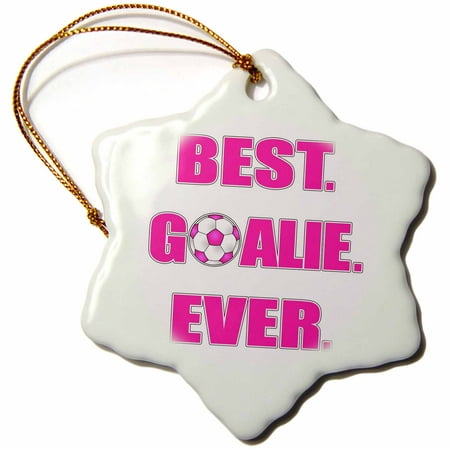 3dRose Best Goalie Ever - Pink and White, Snowflake Ornament, Porcelain,