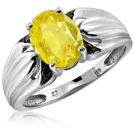 JewelersClub 2.00 Carat T.G.W. Yellow Sapphire Gemstone and 1/20 Carat T.W. Black Diamond Ring