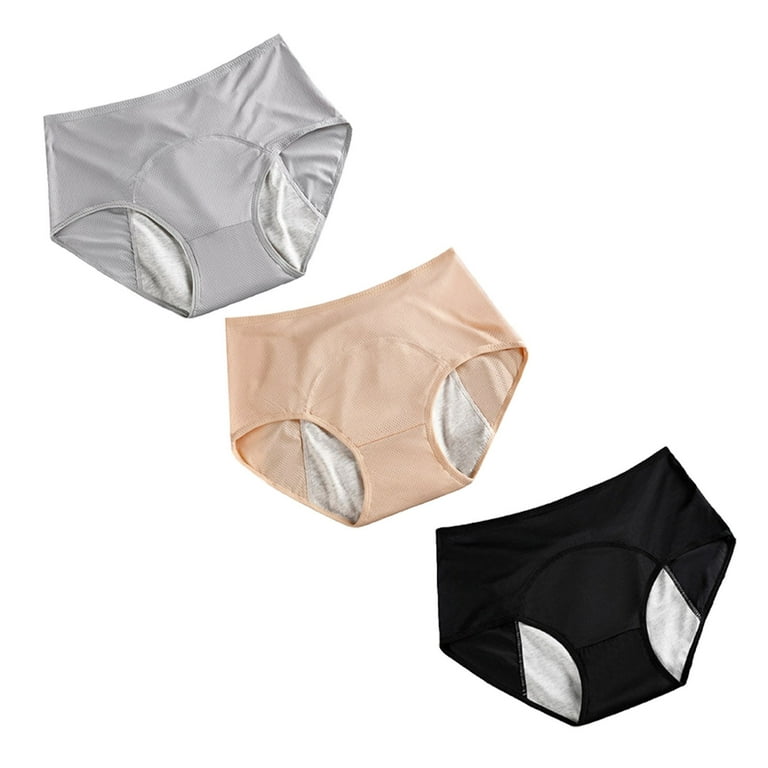 Qcmgmg Panties for Women Plus Size Breathable High Waisted Menstrual Period  Briefs Leak Proof Underwear 3 Pack Multicolor 2XL