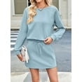 thumbnail image 4 of Women'S 2 Piece Lounge Sets Autumn Matching Outfits Long Sleeve Top and Skirt Loungewear Light Blue S, 4 of 8