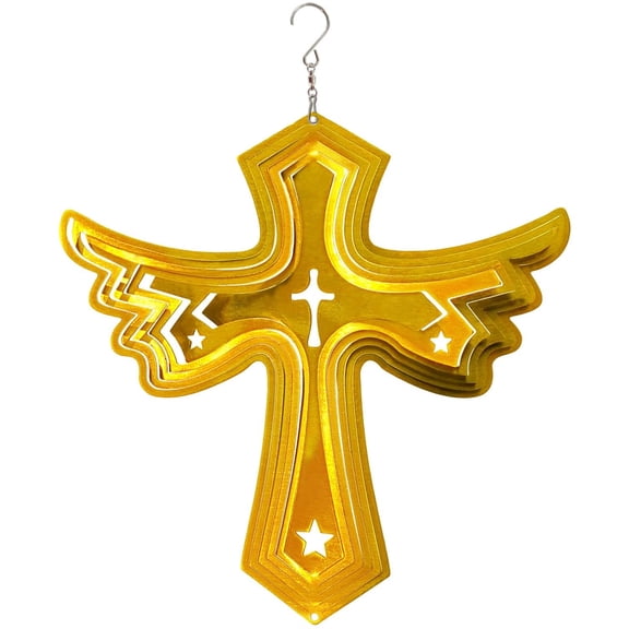 Fonmy Stainless Steel 12 inch Yellow Color Angel Wing Cross Wind Spinner