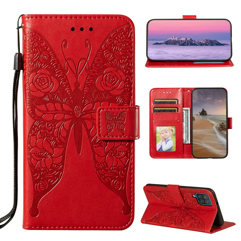Samsung Galaxy A12 Wallet Case, Dteck Embossed Butterfly PU Leather