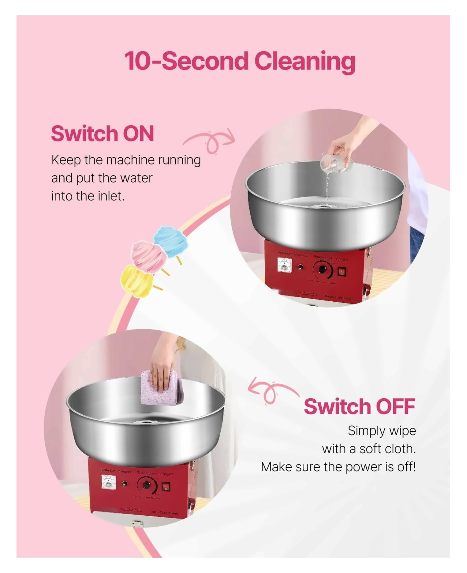 Cotton Candy Machine Commercial 1000W Floss Maker for Parties - Red