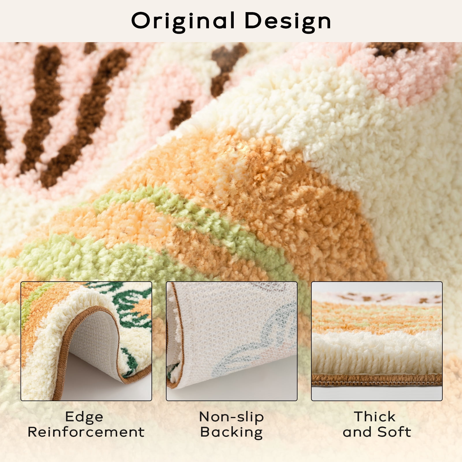 Phantoscope Floral Tufted Bath Mat, Soft Shaggy Non-Slip Water Absorbent Bathroom Rug, Beige, 20 x 32 in