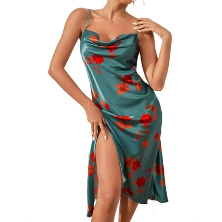 

Sexy Floral Print Cami Slip Dress Sleeveless Mint Green Women s Night Dress (Women s)