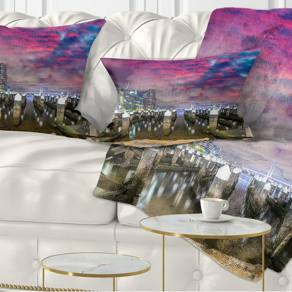 Designart Pier at Melbourne Harbor - Seascape Photography Throw Pillow - 12x20