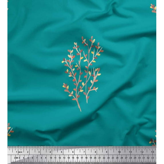 Soimoi Green Cotton Voile Fabric Artistic Leaves Print Fabric by the Yard 42 Inch Wide