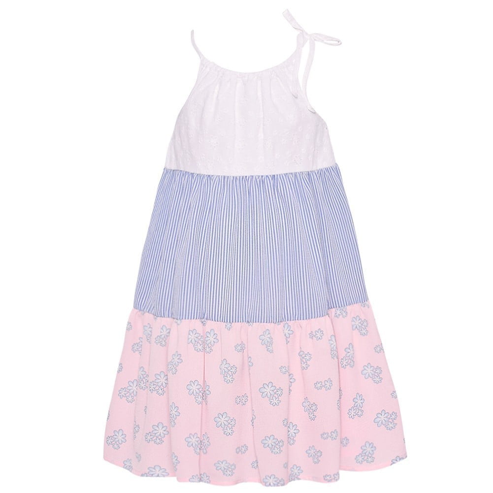 Bonnie Jean - Little Girls White Blue Stripe Paneled Sleeveless Dress - Walmart.com - Walmart.com