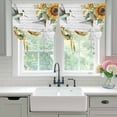 thumbnail image 5 of Green Yellow Tie Up Curtain 63 Inches Long, Hummingbird Sunflower Retro Wood Grain Balloon Style Kitchen Window Curtain Over Sink, Small Window Rod Pocket Curtain 42"x63", 5 of 9
