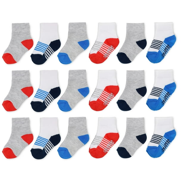 Fruit of the Loom Baby and Toddler Boy Cushion Gripper Ankle Socks, 18