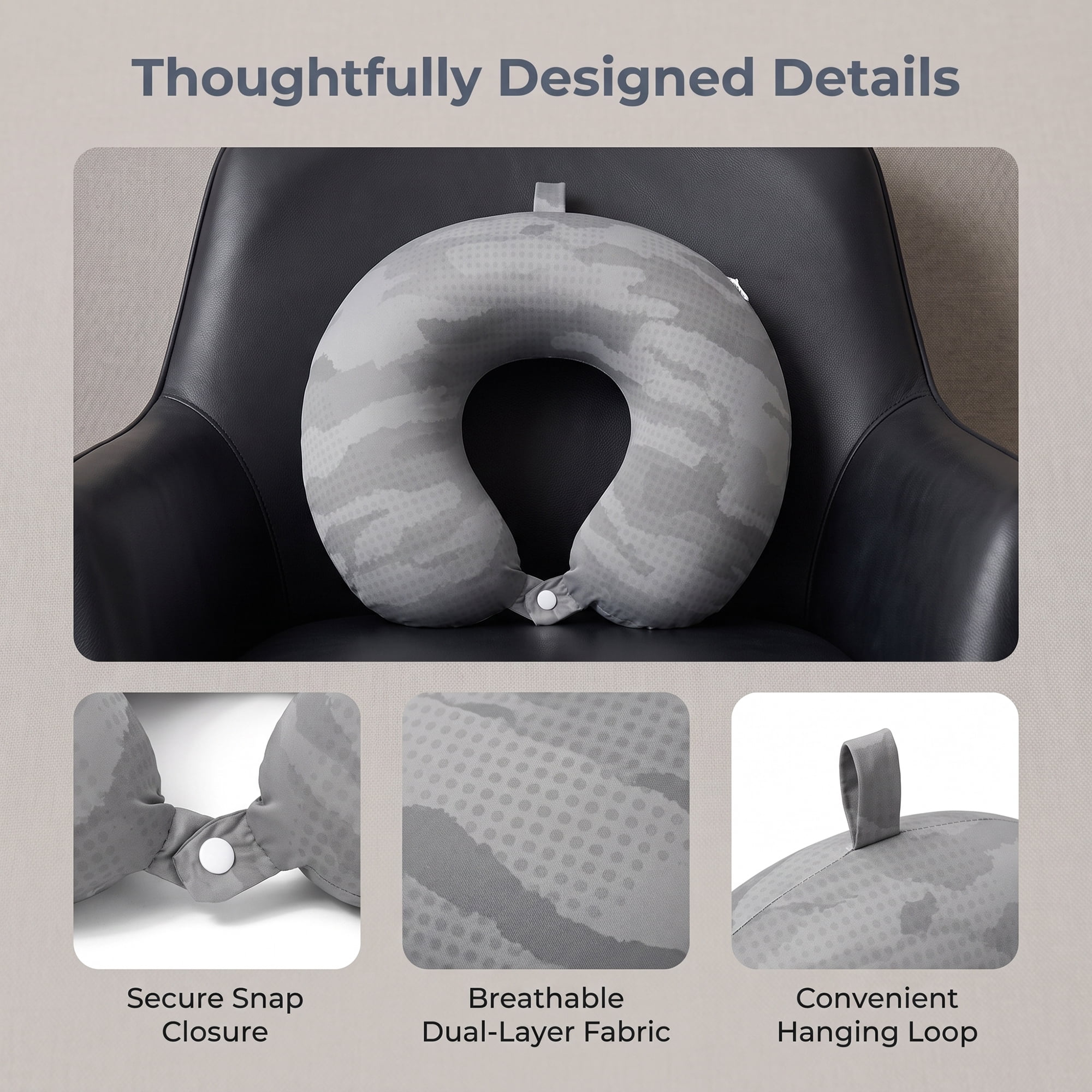 Unique Bargains Memory Foam Travel U Shape Neck Pillow with Buckle Gray 12"x12"x4"