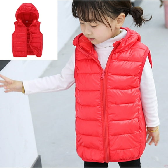 Boys Hooded Sleeveless Winter Vest Coat Outerwear for Toddler Kids Solid Insulated Warm Padded Jacket