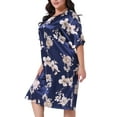 thumbnail image 2 of DARING DIVA Women's Plus Size Satin Floral Short Sleeve Round Neck Nightgown 1X Navy Blue, 2 of 6