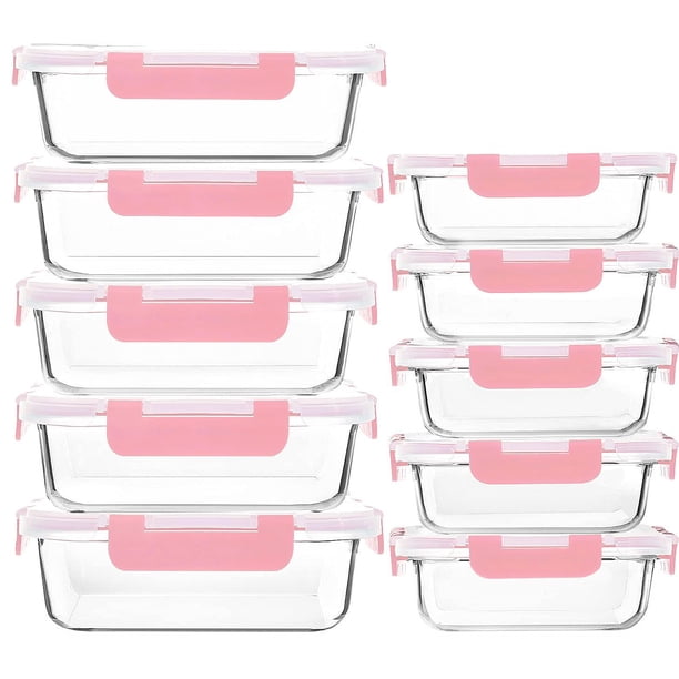 Recipientes de vidrio M MCIRCO para preparación de comidas, paquete de 10, color rosa