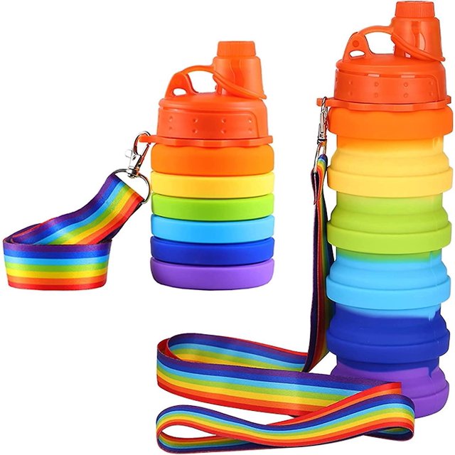 Botella de Agua Deportiva BRILLAR Plegable Silicona Arcoíris 500 ml