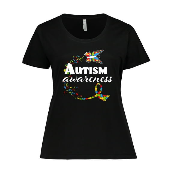 Inktastic Autism Awareness Butterfly Ribbon Women's Plus Size T-Shirt