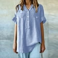 thumbnail image 6 of Women's Short Sleeve T-shirt Women'S Workwear Linen Shirt - Durable Button Down,Blue Women's Short sleeve T-shirt 5XL, 6 of 7