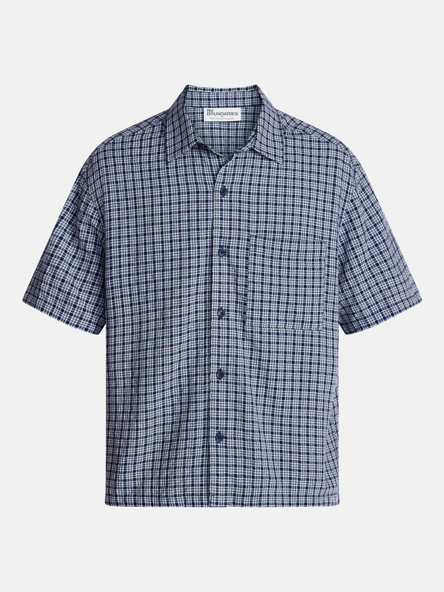 No Boundaries Plaid Shirt with Short Sleeves, Men's XS-5XB