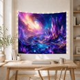 thumbnail image 5 of Purple Crystal Spires Beside Glowing Turquoise Water, Dreamy Fantasy for Space Lovers, Galactic Landscape Art, Housewarming Gift, Tapestry Wall Hanging for Bedroom and Studio, 5 of 7