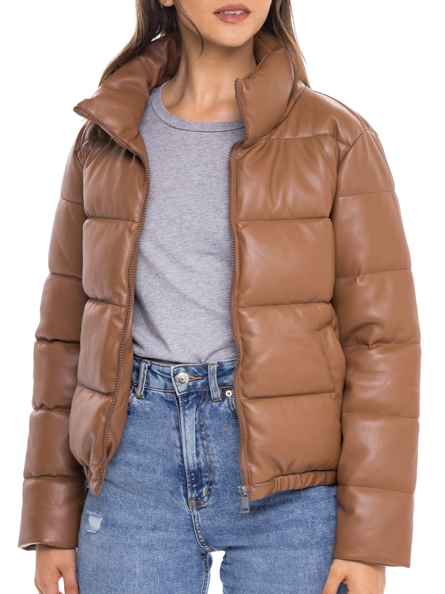 S.E.B. by Sebby Faux Leather Puffer Jacket (Women’s) - Walmart.com