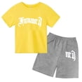 thumbnail image 3 of Ropa para niños con estampado de marca gótica, conjunto de camiseta y pantalones cortos de verano para adolescentes, 2 piezas, manga corta, moda informal para niños y niñas, 3 of 5