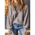 thumbnail image 4 of SHEWIN Womens Sweaters Crewneck Batwing Long Sleeve Side Slit Fall Oversized Ribbed Knit Pullover Jumper Tops Gray, 4 of 8