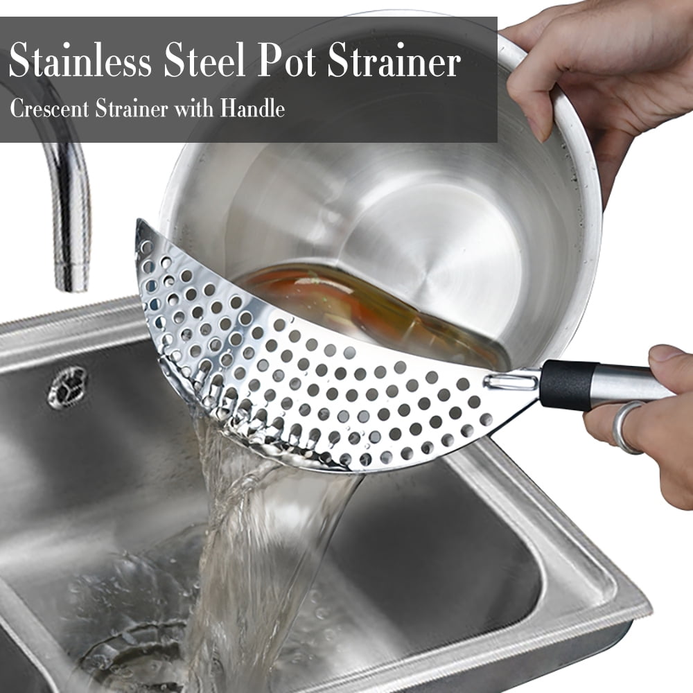 Pot Strainer Stainless Steel Crescent Strainer Fry Drainer Pasta Strainer with Handle Walmart