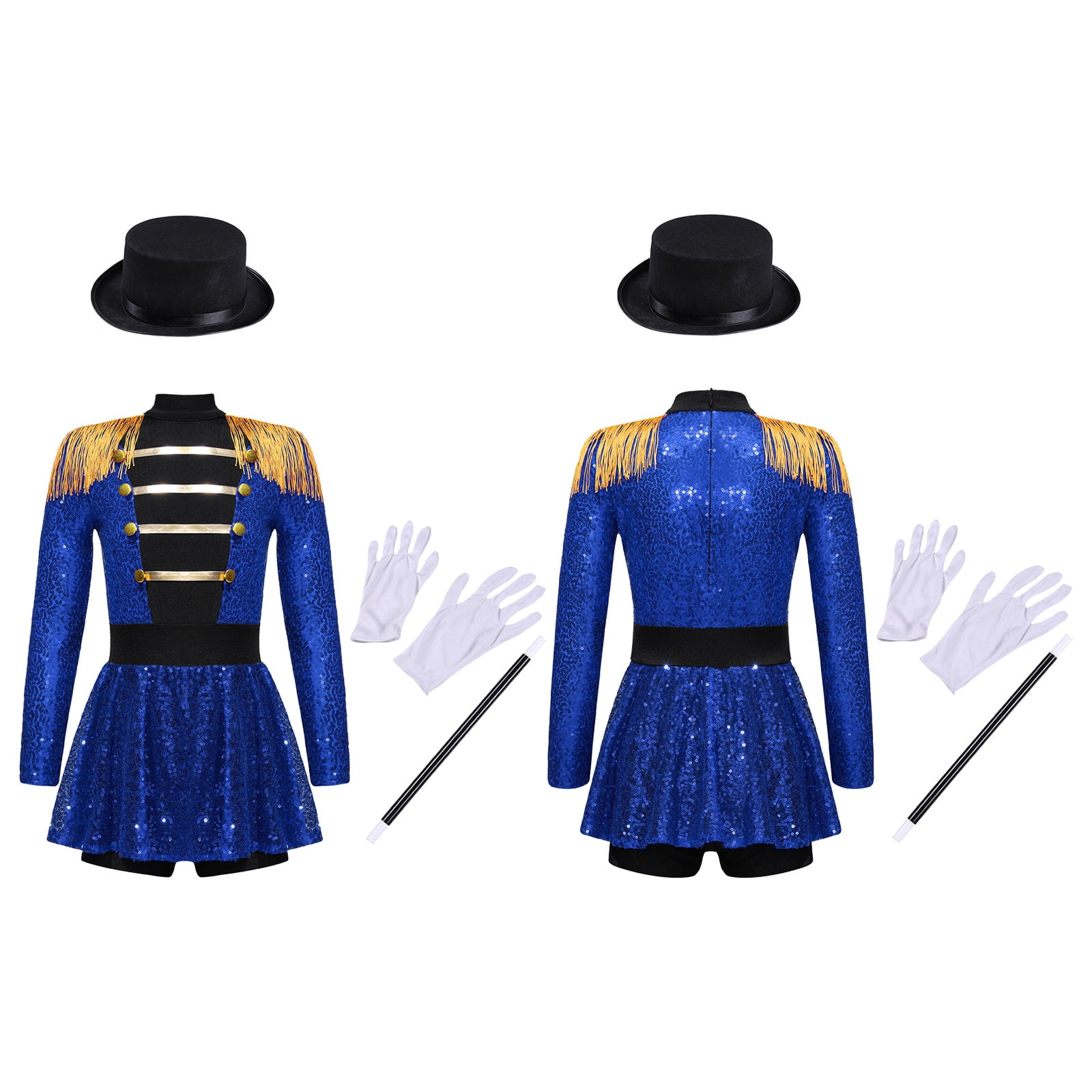 iiniim Girls Circus Ringmaster Jumpsuit Shiny Sequins Performance Leotard Dress Magician Outfits Blue 6