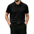 thumbnail image 2 of Mens Casual Polo Shirt Summer Short Sleeve Waffle Shirt Classic Collared Golf Polo Shirt Black M, 2 of 5