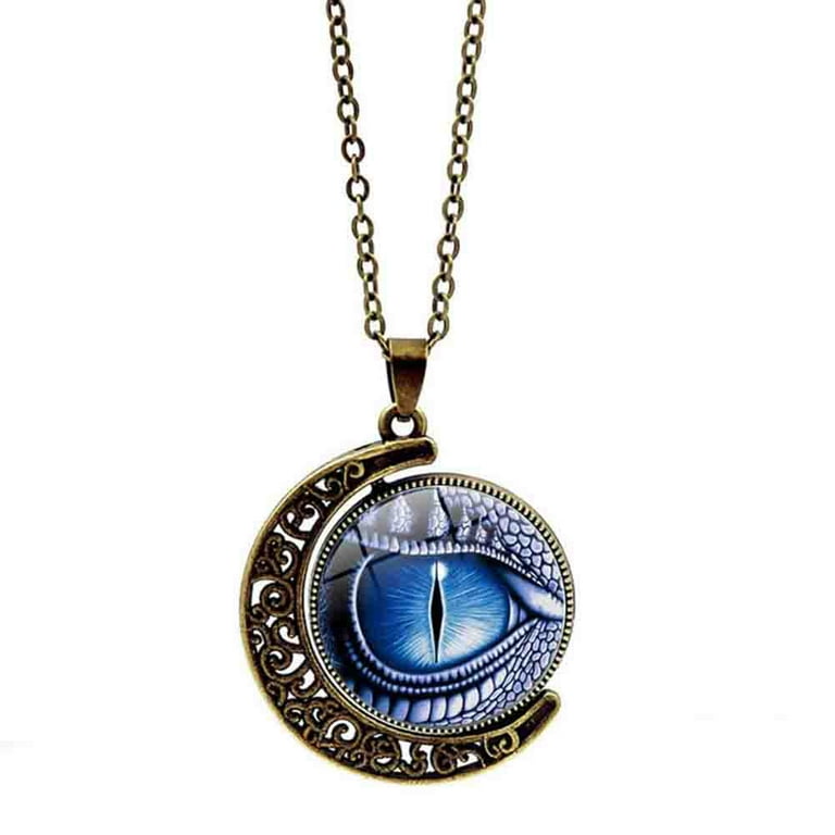 Jiaroswwei Unisex Rotate Round Dragon Eye Crescent Moon Pendant