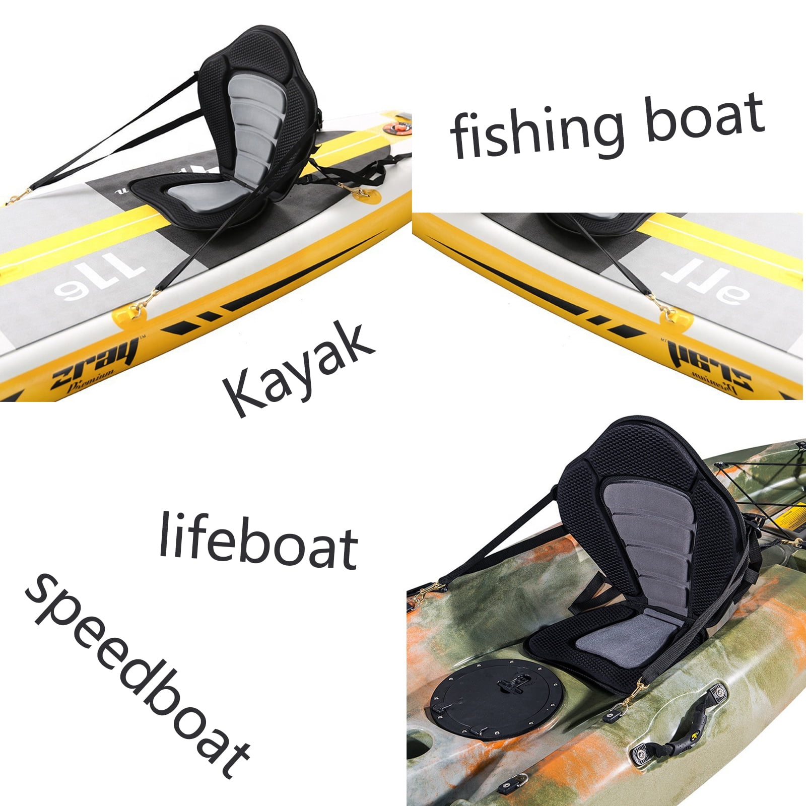 Yoetaun Padded Inside Kayak for Seat with Back Support for Sit on, Inflatable Stand Up Paddle Board, Fishing Boat Detachable for Black