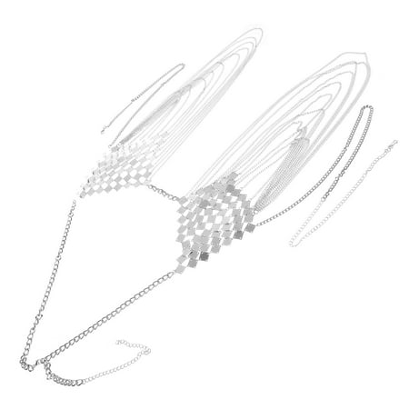 Metal Tassel Bra Sequin Jewelry for Women Fashion Body Chain Lingerie Silver