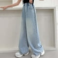 thumbnail image 4 of Kids Girls Personality Fashion Pants Denim Elastic Wasit Wide Leg Baggy Pants Cute Clothes for Toddler Girls 5-6 Years, 4 of 8