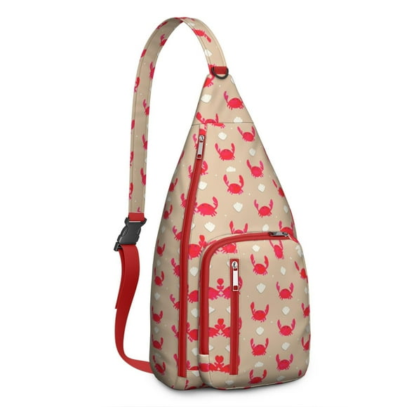 Crab Lover's Sling Bag - Cute Cartoon Crab & Tropical Sea Life Print Waterproof Chest Pack, Lightweight Adjustable Strap Crossbody Bag for Beach & Ocean Adventures