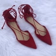 thumbnail image 2 of Schutz Neida Laze up Pointed toe Flat Sandals Red Suede Tie Up Flats, 2 of 5