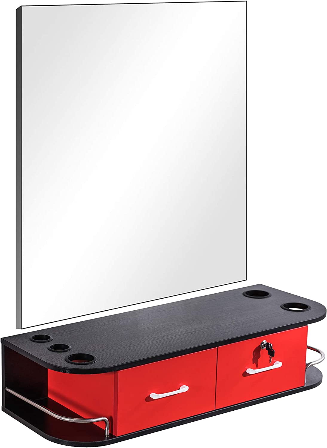 BarberPub Beauty Locking Wall Mount Styling Station w/mirror Barber