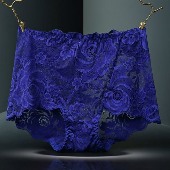 HongQid Women's Lace Underwear High Waist Hollow Breathable Seamless Briefs Plus Sized Sexy Panty Dark Blue 3XL