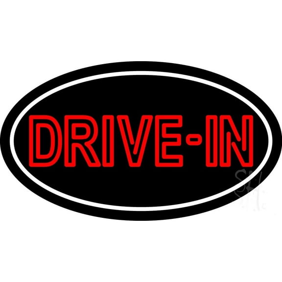 Red Drive In With White Border LED Neon Sign 13 x 24 - inches Black Square Cut Acrylic Backing, with Dimmer - Premium built indoor Sign for Drive In Cinema.