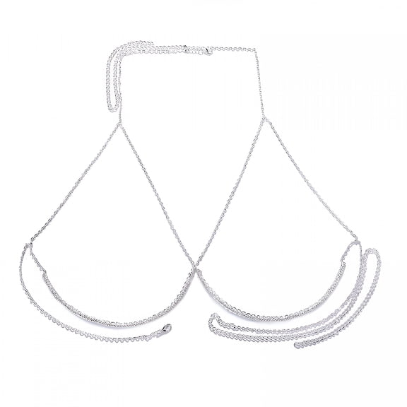DESIGNICE Body Chains Non-Piercing Rhinestone Nipple Chain Chest Necklace Tassel-Silver