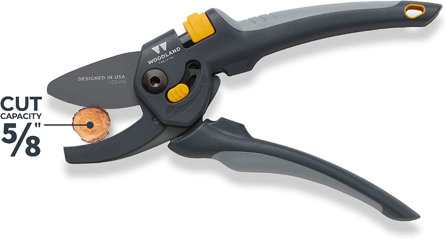 Woodland Tools Co. Heavy Duty Adjustable Anvil Pruning Shears, Gardening Hand Pruner, Stem Cutter, Branch Trimmer, for Dry Dead Growth 05-2004-100