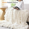thumbnail image 6 of Faux Fur Throw Blanket for Couch – Cream White Fluffy Cozy Rabbit Fleece, Plush Soft Bubble Blanket for Sofa & Bed, for Mom, Warm Fuzzy Home Room Decor Throw 50" x 60", 6 of 8