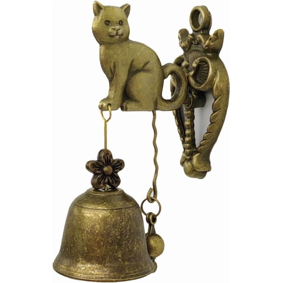 Vintage Metal Doorbell Animal Figure Decorative Doorbell Cat Shape Decoration Hanging Bell for Yard or Garden Decorative Retro Style Lovely Cat Hand Bell Antique Style Shopkeepers Door Bell