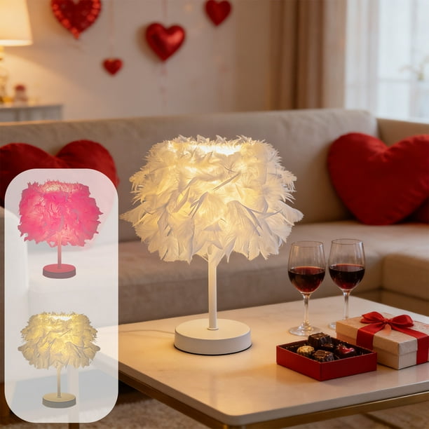 Lámpara De Mesa De Hierro 1Pcs 11.02x3.94" Iron Table Lamp with Pink Feather Shade USB Powered Decorative Bedside Lighting for Bedroom or Wedding Decor JASKFLY