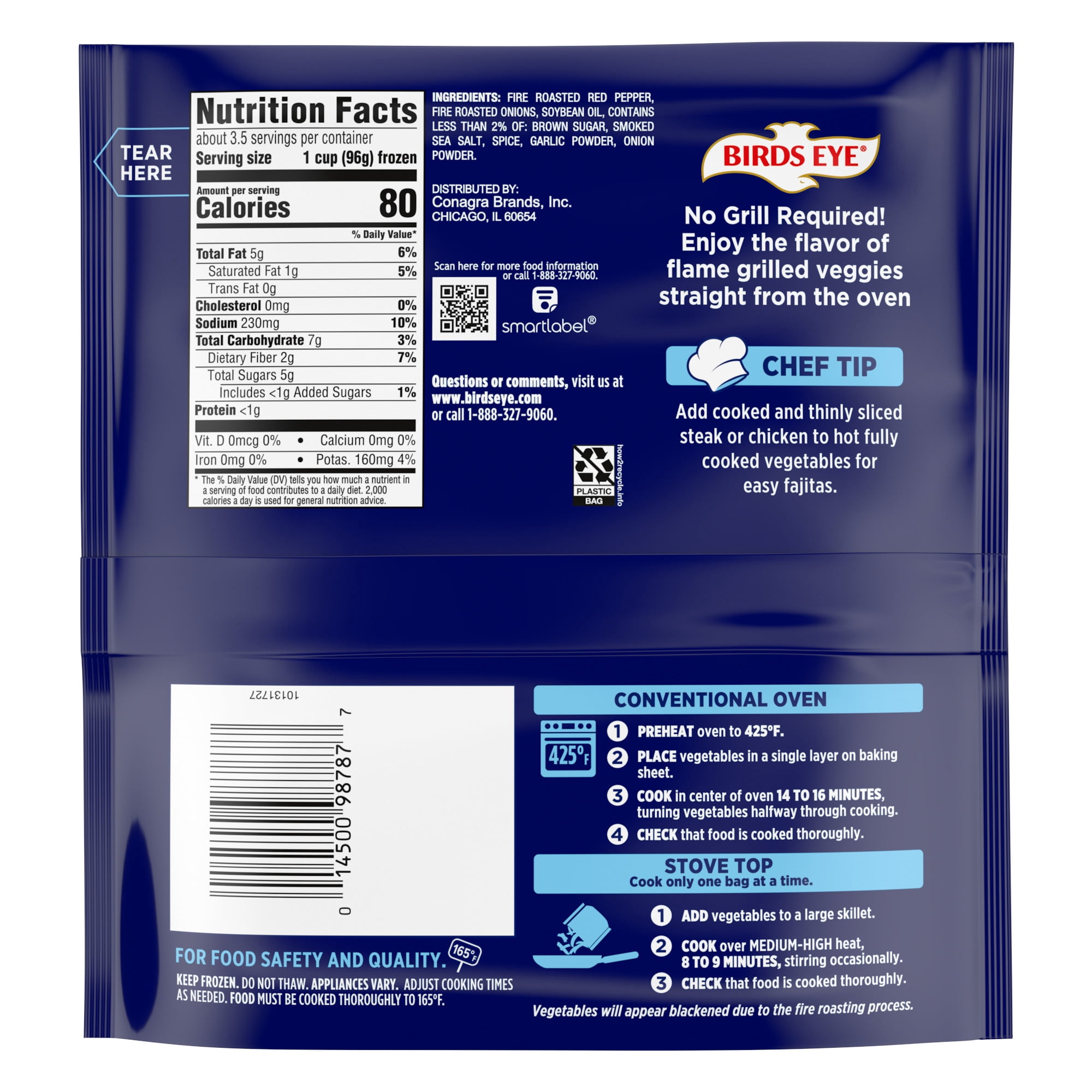 Birds Eye Fire Roasted Peppers & Onions, Frozen Vegetables, 12 oz. Bag