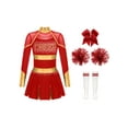 thumbnail image 2 of iiniim Kids Girls Long Sleeve Cheerleading Uniform Dance Party Dress with Pom Pom Headwear Socks B Red 6, 2 of 6