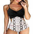 thumbnail image 1 of Women Front Cross Tummy Control High Waist Monokini Leopard Snake Skin Printed Bikinis, 1 of 3