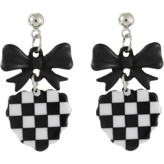 XBage Checkered Flag Earrings For Women Unique Cute Black White Striped Checkerboard Heart Geometric Dangle Drop Plaid Earrings Statement Minimalist Jewelry Gifts[eo5098]